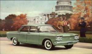 Car Auto Promo 1960 Chevy Chevrolet Corvair 700 Cascade Green Postcard