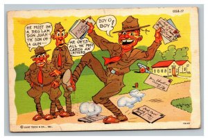 Vintage 1942 WW2 Comic Postcard Army Soldier Celebrating Getting Mail