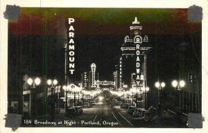 Postcard RPPC Oregon Portland Broadway at night automobiles #26-154 23-10506