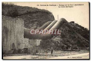 Old Postcard Electricity Around Montlucon Dam on the Cher Rochebut pipes falling