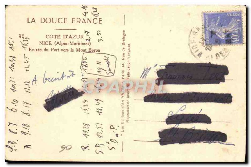 Old Postcard Nice Entree Du Port Vers Le Mont Boron