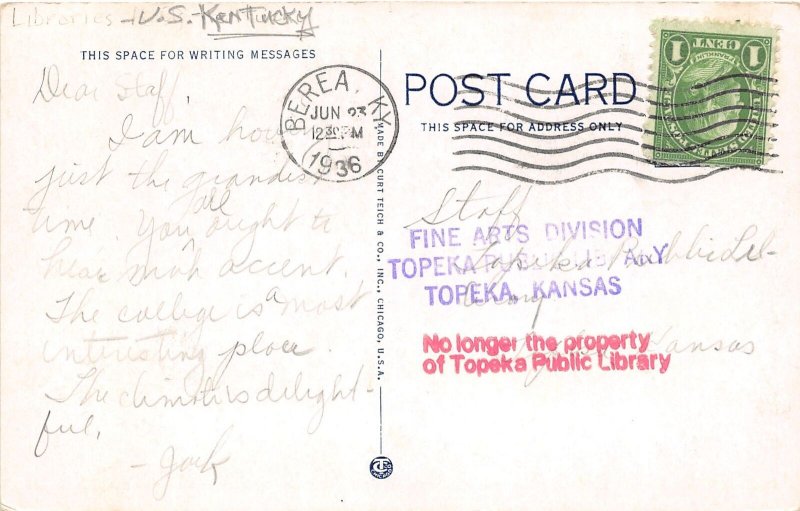 J62/ Berea Kentucky Postcard c1930s Carnegie Library Berea College 77