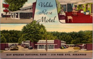 Linen Postcard Velda Rose Motel 218 Park Ave Hot Springs National Park, Arkansas