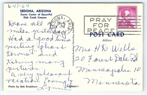 1950s SEDONA ARIZONA REXALL RUGS OAK CREEK CANYON STREET VIEW POSTCARD P3732