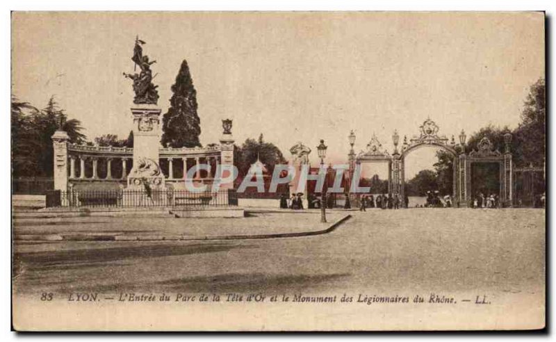 Old Postcard Lyon L & # 39Entree of Tete Park d & # 39Or and the Monument to ...