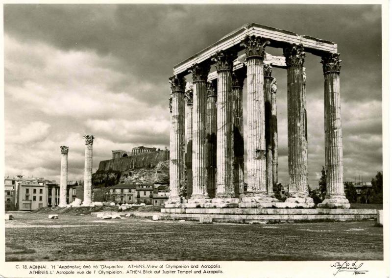 Greece - Athens, Olympieion and Acropolis *RPPC