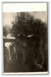 Vintage Early 1910's RPPC Photo of Young Boy and Horse