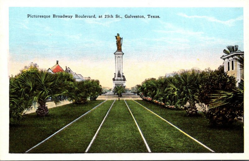 Texas Galveston Broadway Boulevard At 25th Street Showing Texas Heroes Monumeny