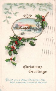 1915 I Wish You a Happy Christmas Day Greeting Card Winter Snow Vintage Postcard