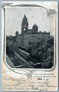 CLIFTON SPRINGS N.Y. SANITARIUM ANTIQUE UNDIVIDED POSTCARD w/ CORK CANCEL