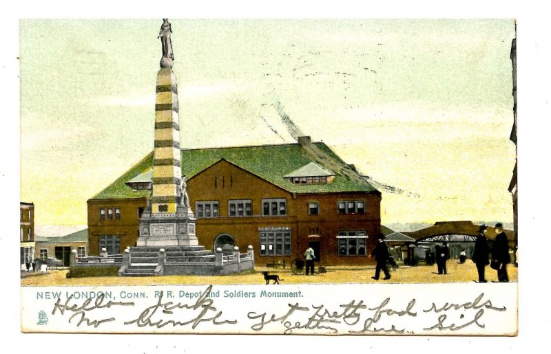 CT - New London. Railroad Depot & Soldiers' Monument  (Tuck)