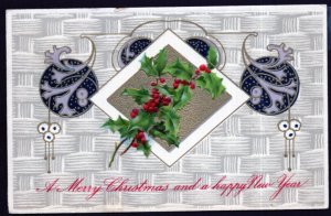 A Merry Christmas and a happy New Year with Holly - Embossed - pm1908 - DB