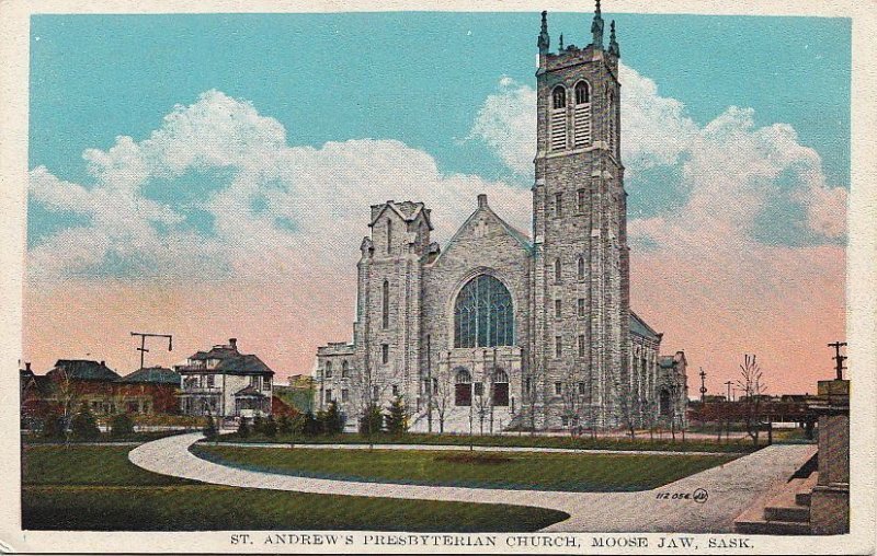 Postcard St Andrews Presbyterian Church Moose Jaw Canada