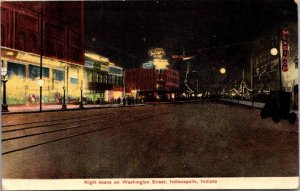 Postcard Night Scene on Washington Street in Indianapolis, Indiana