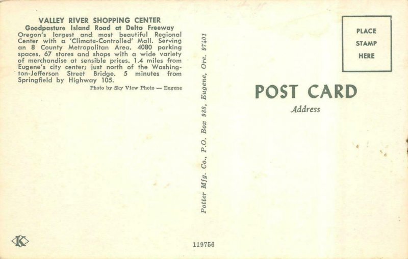 EUGENE, Oregon OR   VALLEY RIVER SHOPPING CENTER MALL  Bird's Eye View  ROADSIDE
