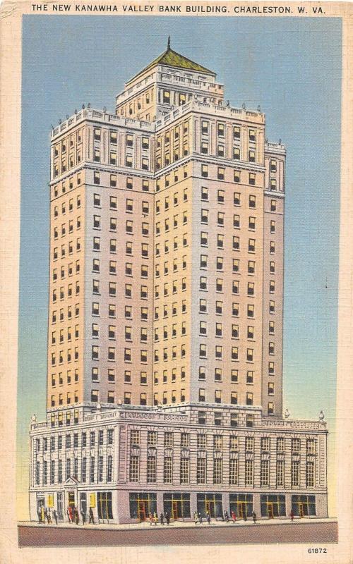 C8/ Charleston West Virginia WV Postcard 1947 New Kanawha Valley Bank Building