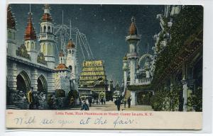 Luna Amusement Park at Night Main Promenade Coney Island New York 1906 postcard