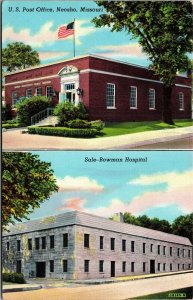 Postcard MO Newton County Neosho US Post Office & Sale Bowman Hospital 1940s S81