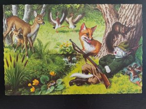 Vintage Postcard 1955-1977 Afred Mainzer Dressed Cats Sleeping Huntsman