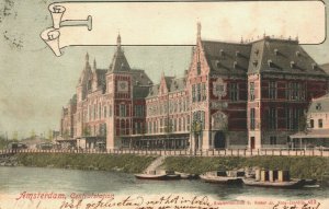 Netherlands Amsterdam Central Station Vintage Postcard 04.06