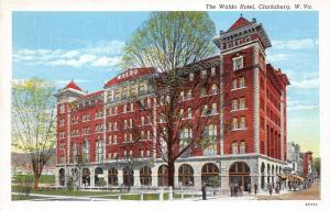 Charksburg West Virginia~Waldo Hotel~Park Scene in Front~Rex Heck News Postcard