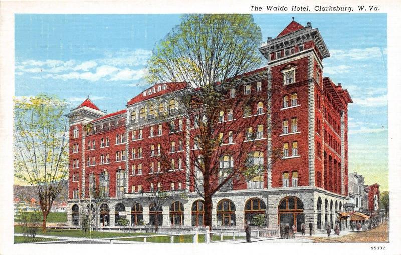 Charksburg West Virginia~Waldo Hotel~Park Scene in Front~Rex Heck News Postcard