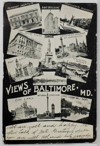 Baltimore Maryland Early View of Buildings Monuments 1908 to Dover  Postcard T11