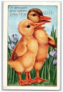 1924 Easter Big Chicks And Purple Flowers Embossed Elizabeth NJ Vintage Postcard