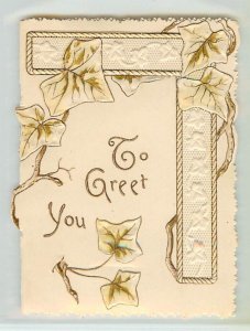 Early Raphael Tuck Small Embossed Christmas Card; Ivy & Square, To Greet You