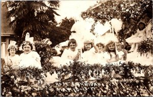 RPPC Rose Carnival Parade Float with Girls Santa Rosa CA c1917 Postcard T63