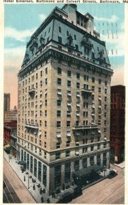 Vintage Postcard 1922 Hotel Emerson Baltimore & Calvert Baltimore Maryland MD