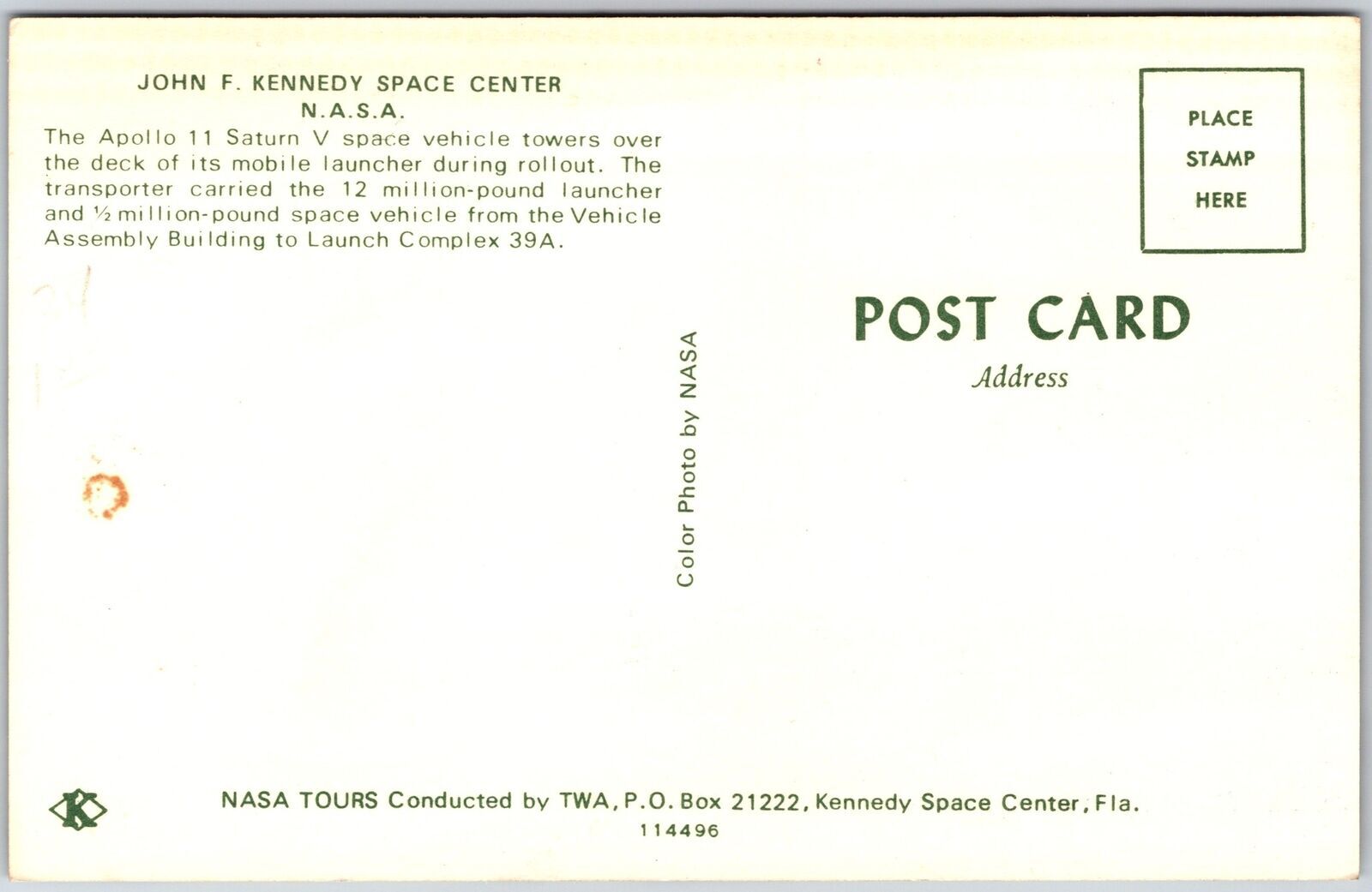 John F. Kennedy Space Center N.A.S.A Apollo 11 Saturn Towers Over Deck