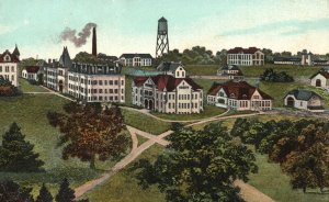 Vintage Postcard Aerial View Roadways Residential Houses And Company Buildings