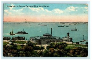 Aquarium in Battery Park New York Harbor NY 1919 Postcard Vintage Antique  