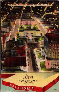 Linen Postcard Oklahoma City Civic Center by Night in Oklahoma