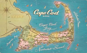 USA Cape Cod Map Vintage Postcard 07.30