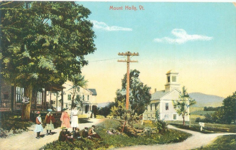 Mount Holly Vermont VT Postcard, Cold Soda Flavors, People, Kids Postcard Used