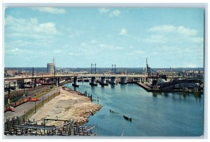 c1950s Connecticut Turnpike Crosses The Harbor At Bridgeport CT Vintage Postcard