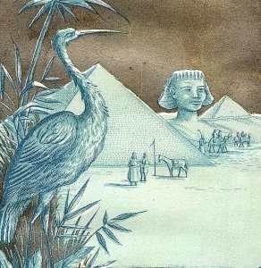 1870's Ornate Border Egypt Pyramid Sphinx Heron Victorian Trade Card P130