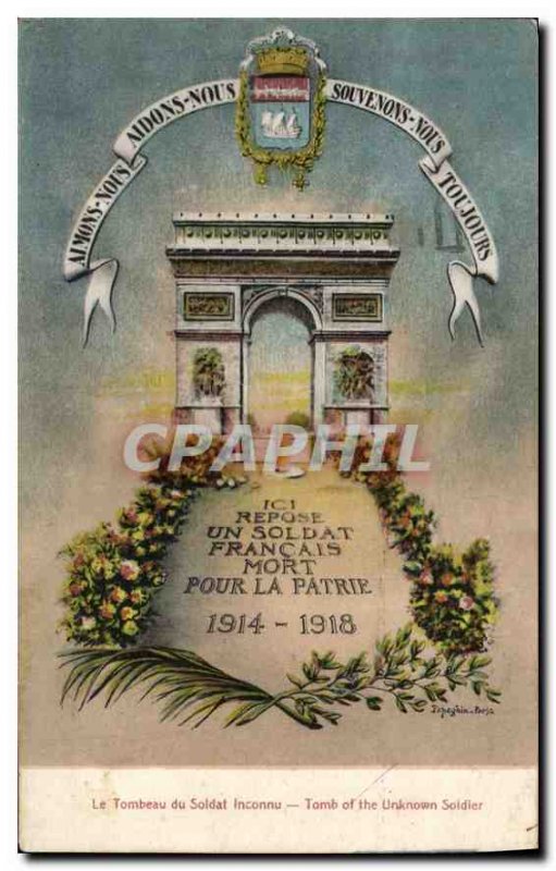 Old Postcard Tomb of the Unknown Soldier Militaria Paris Arc de Triomphe