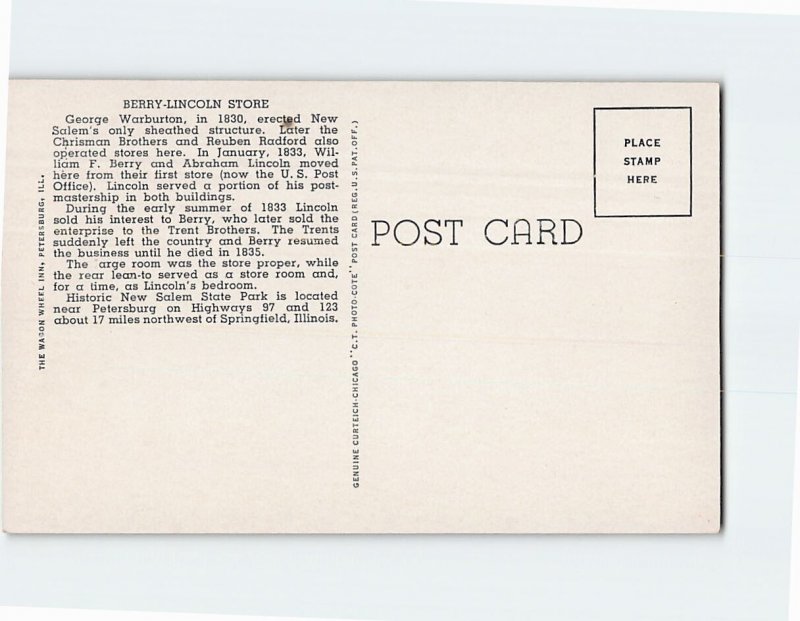 Postcard Berry-Lincoln Store, New Salem State Park, New Salem, Illinois