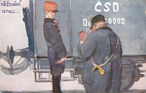 Art Propaganda Postcard Krizovani Venku Czech Railway Workers České Budějovice