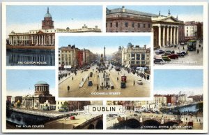 Custom House O'Connell Street Forecourt Bridge and River Dublin Ireland Postcard