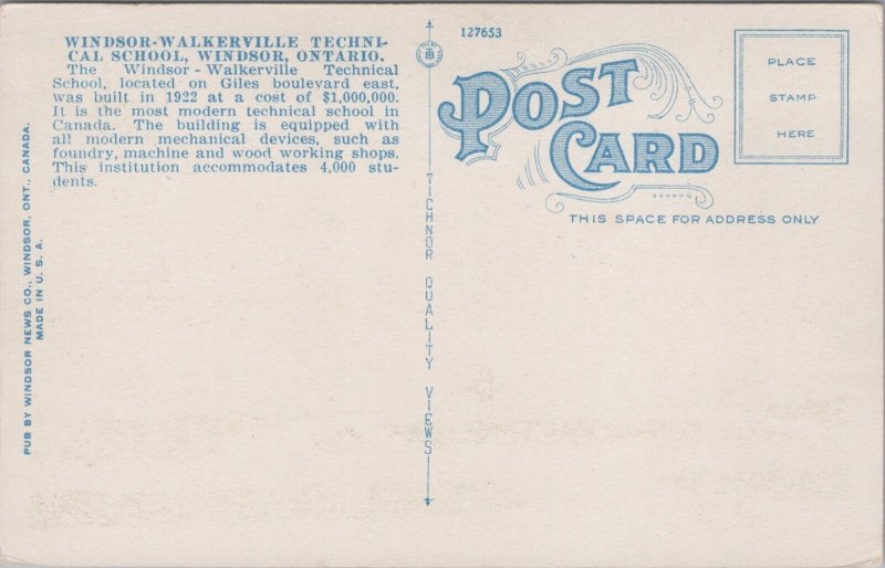 Canada Technical School Windsor Ontario Vintage Postcard C125
