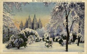 Winter Scene on Temple Grounds - Salt Lake City, Utah UT  