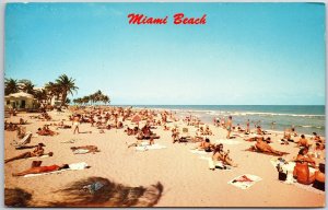 Golden Sands Of Miami Beach Florida FL Crowd Bathing Beach Warm Waters Postcard