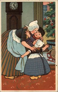 Art Deco Dutch Mother & Children Christmas Tree Ernest Nister c1910 Postcard