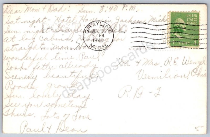 K45/ Grayling Michigan RPPC Postcard c1940s Lake Margrethe Pavilion 338