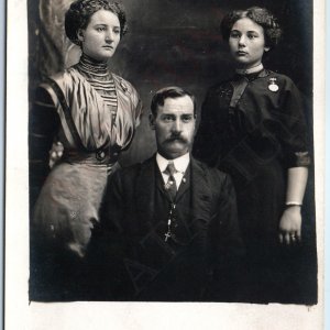 c1920 Lovely Young Ladies & Man Portrait RPPC Christian Corset Classy Girl A192