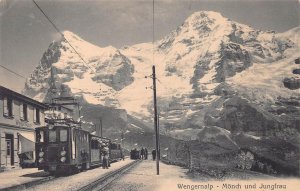 WENGERNALP MONCH UND JUNGFRAU TRAIN DEPOT SWITZERLAND POSTCARD (c. 1910)